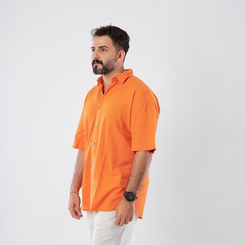 قميص بكم قصير لنن طبيعي