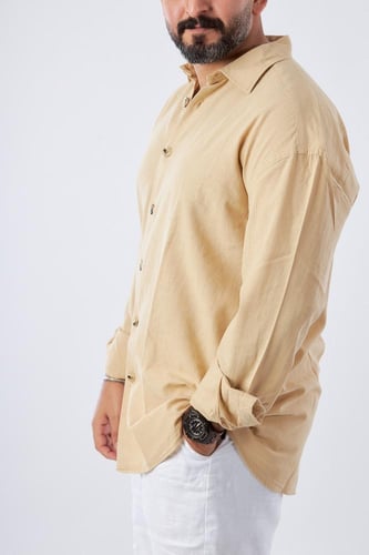 قميص بكم طويل لنن طبيعي