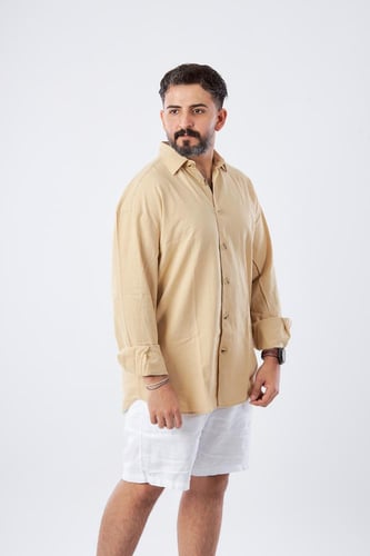 قميص بكم طويل لنن طبيعي