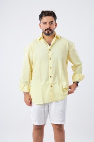 قميص بكم طويل لنن طبيعي