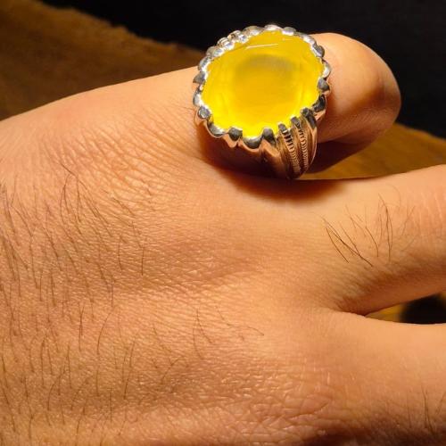 خاتم عقيق يماني قص مميز على صياغة يدوية الفاخرة