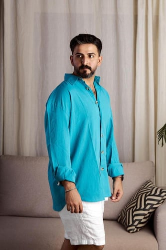 قميص بكم طويل لنن طبيعي