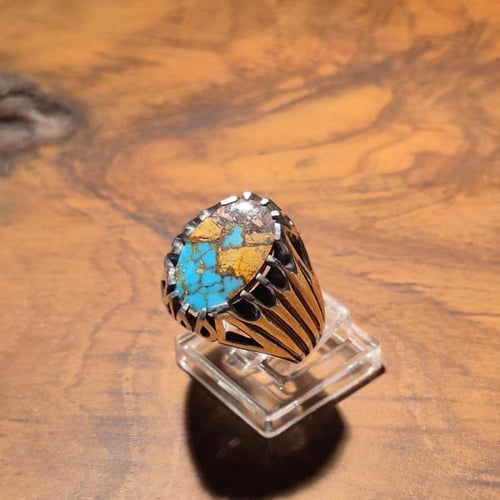 خاتم فيروزي نيشابوري حسيني بعروق ذهبية صياغة إيران...