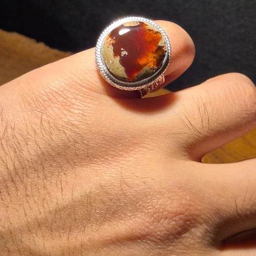 عقيق يماني قص دائري صياغه نجرانية شغل يدوي