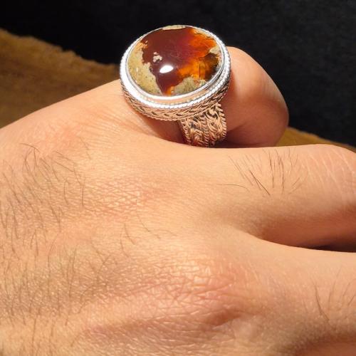 عقيق يماني قص دائري صياغه نجرانية شغل يدوي