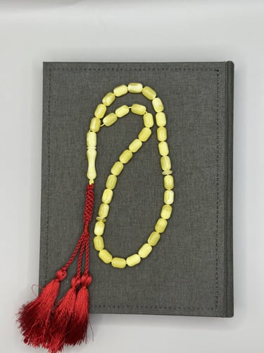 سبحة تراب الكهرمان قص برميلي