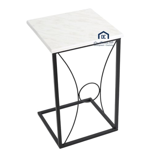 طاولة خدمة مربعه قاعدة معدن لون اسود سطح خشب ابيض...