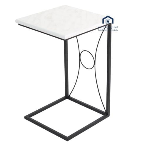 طاولة خدمة مربعه قاعدة معدن لون اسود سطح خشب ابيض...