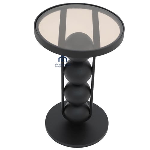 طاولة خدمة بتصميم عصري قاعدة معدن سطح زجاج بني