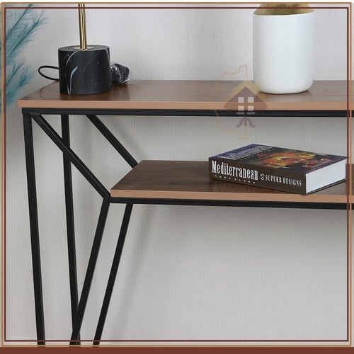 طاولة مدخل كونسول دورين قواعد حديد لون أسود وسطح خ...