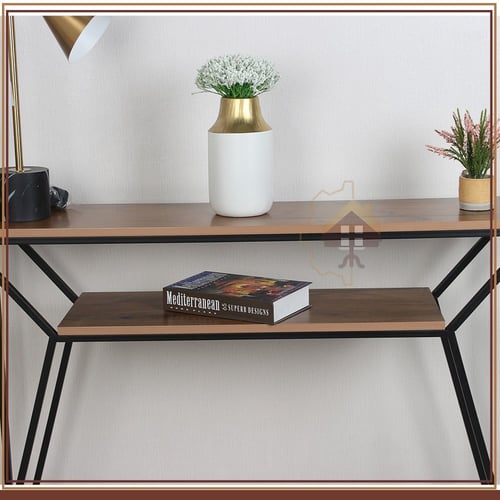 طاولة مدخل كونسول دورين قواعد حديد لون أسود وسطح خ...