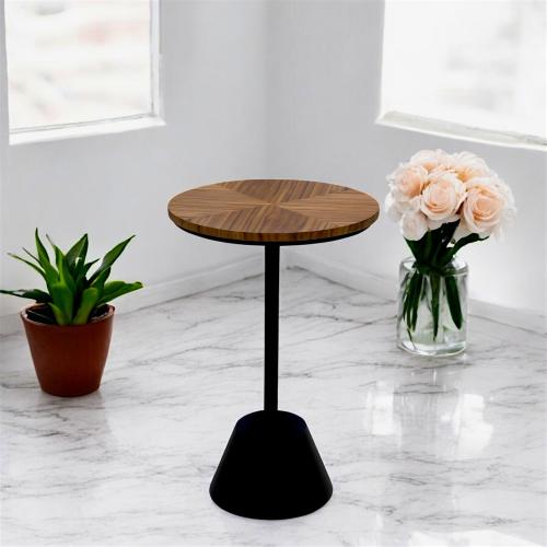 طاولة خدمة قاعدة معدن سطح خشب قشرة الجوز