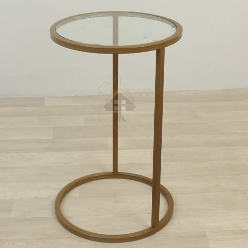 طاولة خدمة سطح زجاج وقاعدة حديد لون ذهبي