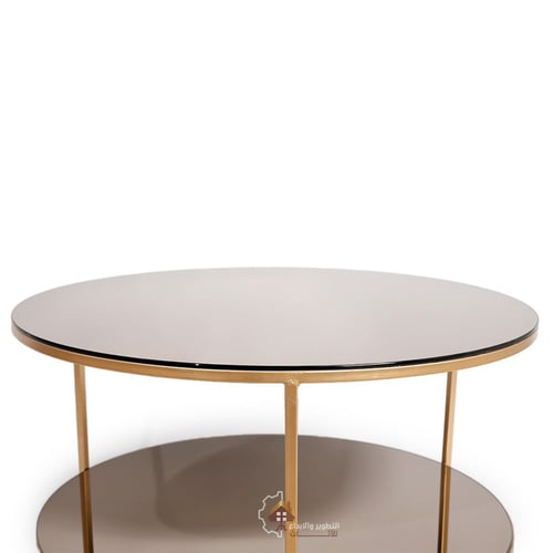 طاولة تقديم شكل دائري دورين زجاج مراية لون بني