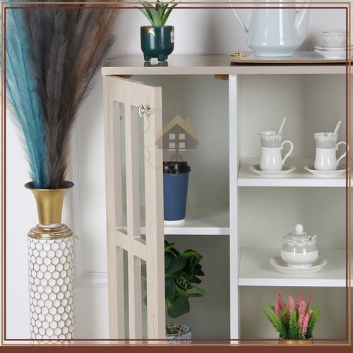 ركن كوفي لون بيج بتصميم أنيق 2 أبواب زجاج شفاف