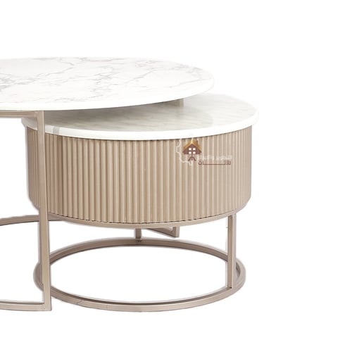 طاولات تقديم قواعد حديد لون ماكس وسطح خشب لون أبيض