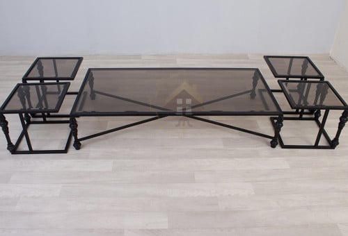 طقم طاولة ضيافة مودرن لون أسود مع 4 طاولات خدمة سط...