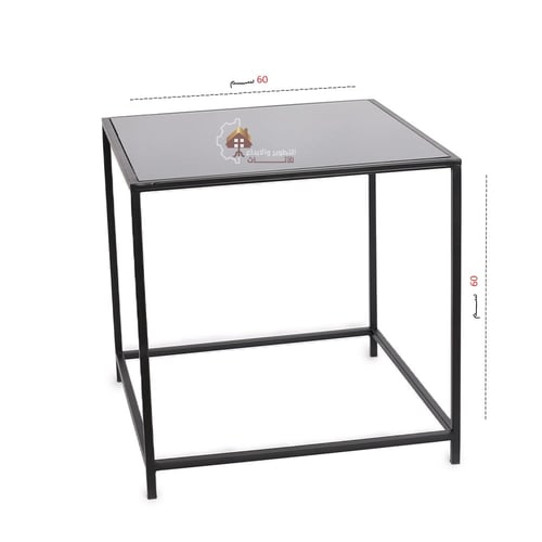 طاولة جانبية قواعد حديد سطح زجاج اسود
