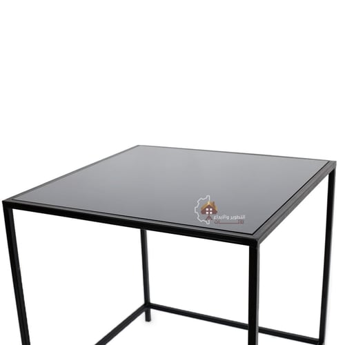 طاولة جانبية قواعد حديد سطح زجاج اسود