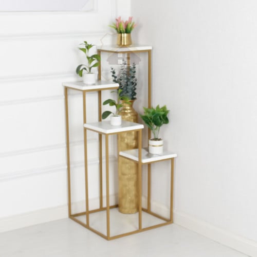 حامل زهور من الحديد متعدد الطبقات لون ذهبي