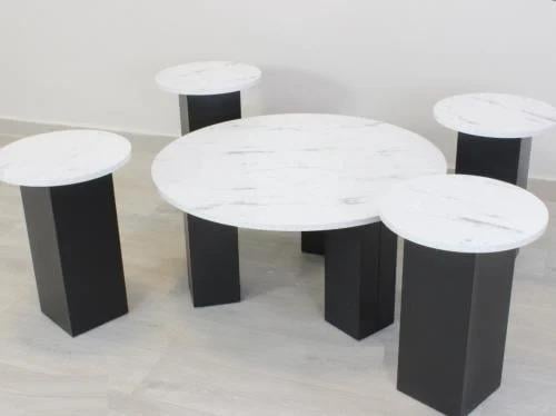 طقم طاولة خشب اسود سطح خشب ابيض معرق