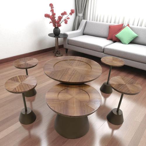 طقم طاولة ضيافة 6 قطعه لون نحاسي سطح قشرة جوز