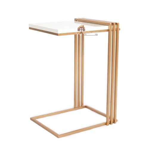 طاولة خدمة مستطيله مع ديكور لون ذهبي سطح خشب رخامي...