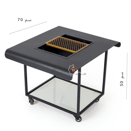 منقل شوي قاعدة حديد لون أسود مع كفرات