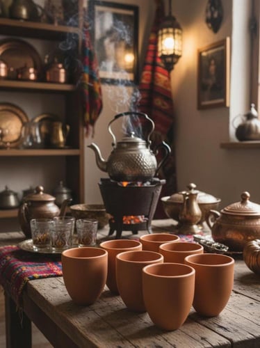 مجموعة اكواب الفخار الطبيعي 8 حبه