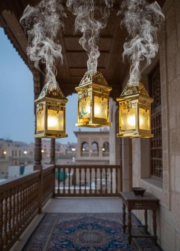 مجموعة فوانيس رمضان مع المدخنه اعلاه 4حبة