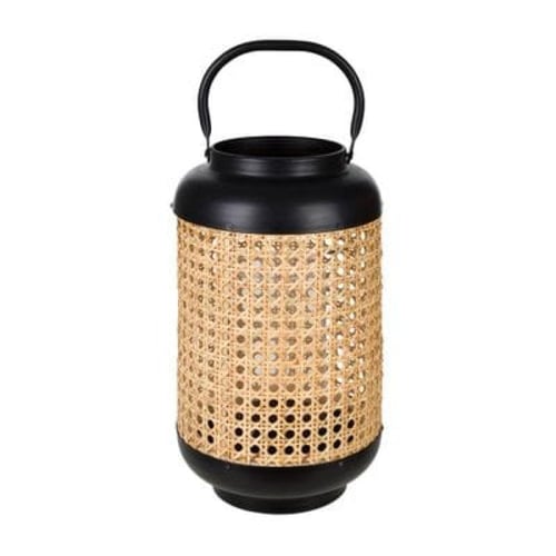 فانوس ريفي بلمسه عصريه من الخيزران والحديد الاسود...