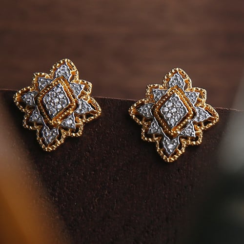 حلق ڤنتج ذهبي تصميم ايطالي يدوي مطعّم بالزركون درج...