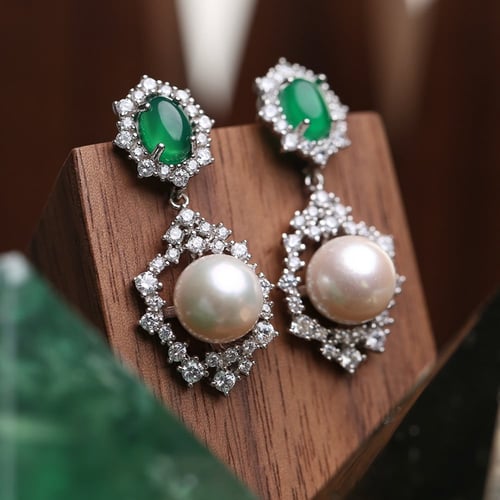 حلق فاخر مرصّع بالزكون درجة ألماس ومزيّن باللؤلؤة...