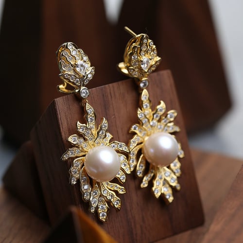 حلق ذهبي بتصميم فاخر مميز و مرصّع بالزركون بدرجة أ...