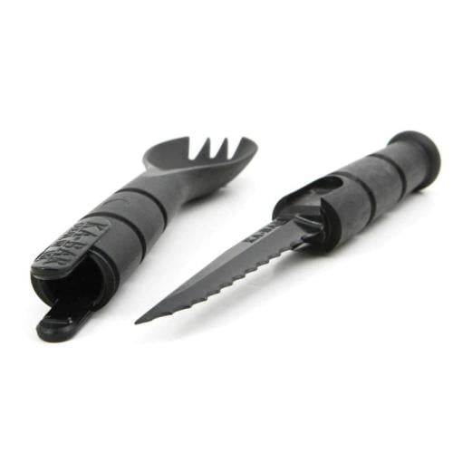 ملعقة مشوكة مع سكين مخفية بلاستيكية للطعام أسود