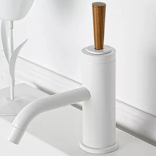 خلاط مغسله ابيض يد خشب