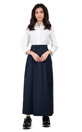 تنورة مريول ثانوي لون كحلي بخصر مطاطي | مريولي أحل...