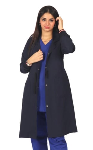 لابكوت نسائي لون كحلي طول (38 إنش) حزام ربط | مريو...