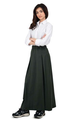 تنورة مريول ثانوي لون زيتي بخصر مطاطي | مريولي أحل...