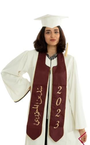 طقم تخرج لون أوف وايت وشاح عودي | مريولي أحلا
