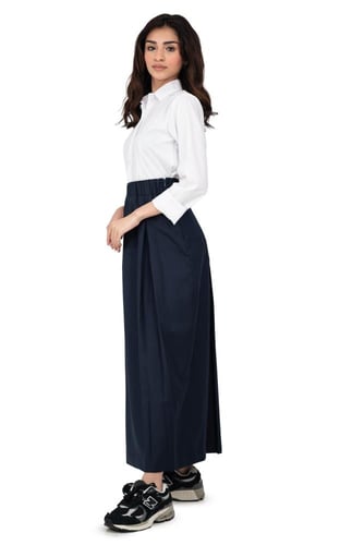 تنورة مريول ثانوي لون كحلي بخصر مطاطي | مريولي أحل...