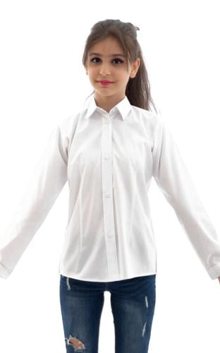 بلوزة مدرسية أبتدائي لون أبيض سادة ياقة قلاب | مري...