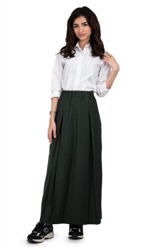 تنورة مريول ثانوي لون زيتي بخصر مطاطي | مريولي أحل...