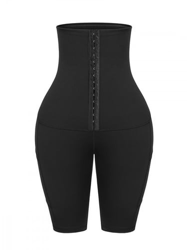 شورت اسود بطول الركبة للتحكم بالخصر ضاغط