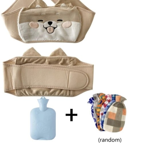 Water bag with cat design, three-piece with velvet fabric cover and waist strap
