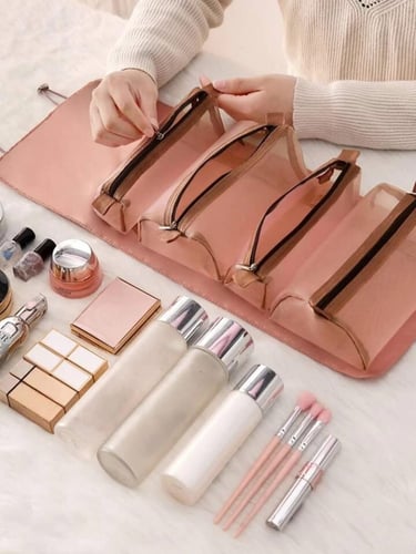 حقيبة تنظيم المكياج وردي فاتح