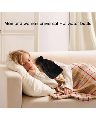 قربة ماء ساخن بغطاء قماش مخملي أسود