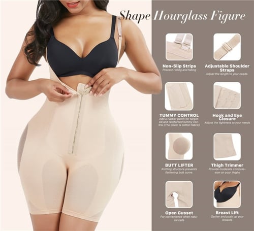 مشد كامل بلون البشرة 3 شنكل قابل للتعديل يغطي الظه...