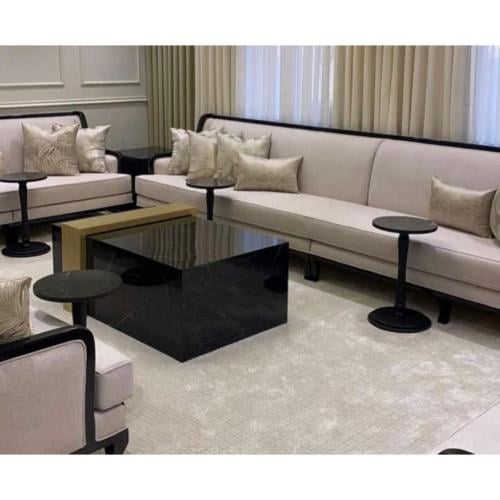 طقم طاولة قهوة خشب تايلندي وبديل رخام 5 قطع - أسود