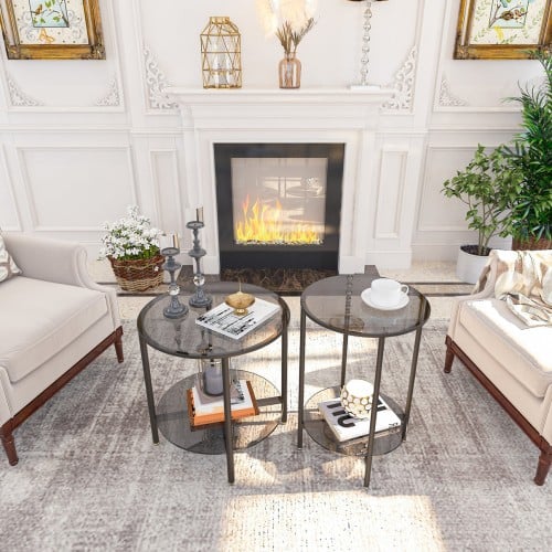 طاولتين جانبية سودا زجاج اسود